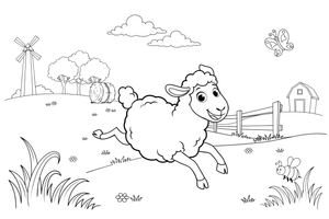 A sheep running across the field – Sheep coloring page
