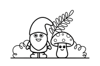 Gnome standing next to a spotted mushroom – Mushroom Garden coloring page