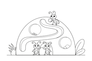 Ants living inside an anthill with tunnels – Animal Homes coloring page