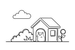 A hamster peeking out of a little house – Hamster coloring page