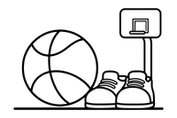 A basketball and a pair of sneakers – Dynamic Basketball Players coloring page