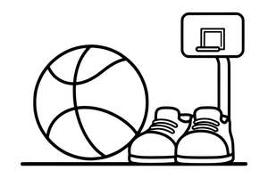 A basketball and a pair of sneakers – Dynamic Basketball Players coloring page