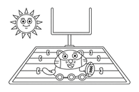 A football game on the field with goal posts – American Football coloring page