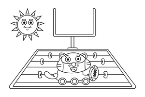 A football game on the field with goal posts – American Football coloring page
