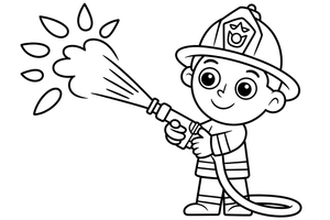 A firefighter spraying water with a hose – Fire Station coloring page
