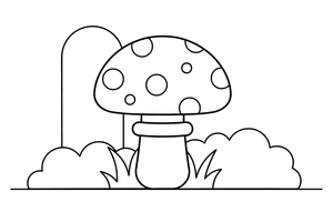 A fly agaric with a round cap and big white dots – Mushrooms coloring page
