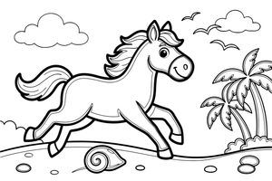 Horse running along a sandy beach – Galloping Horse Farm coloring page