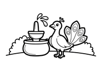 A peacock by a fountain – Peacock Bird coloring page