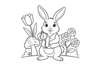 A white rabbit in a waistcoat holding a big pocket watch – Alice in Wonderland Story coloring page