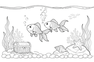 Two goldfish swimming together – Goldfish coloring page