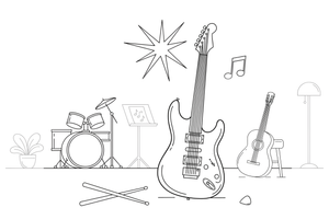 An electric guitar – Musical Instruments coloring page
