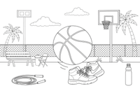 A basketball and a pair of sneakers – Dynamic Basketball Players coloring page