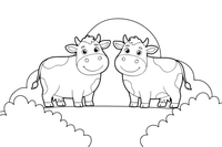 Two cows standing together – Cow coloring page