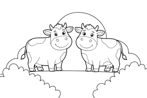 Two cows standing together – Cow coloring page