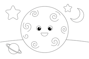 One big round planet Venus with swirling cloud patterns – Planets of Space coloring page