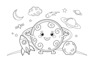 One big round planet Venus with swirling cloud patterns – Planets of Space coloring page