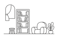 A tall bookshelf full of books – Cozy Library Place coloring page
