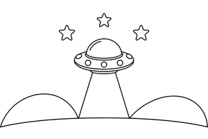 A UFO beaming a light down onto a field – Space Tech Spaceship coloring page