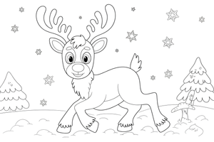 Reindeer snow – Christmas Winter Reindeer coloring page