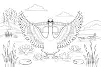 A swan spreading its big wings – Elegant Swan Bird coloring page