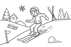 A skier zigzagging down a hill – Winter Sports Adventure coloring page