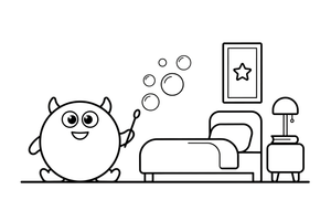 A monster blowing bubbles in its bedroom – Monsters coloring page