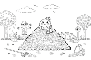 A big pile of colorful autumn leaves – Thanksgiving Autumn coloring page