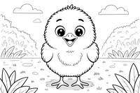 One big fluffy chick up close, filling the page, round body and tiny beak – Baby Animal Pet coloring page