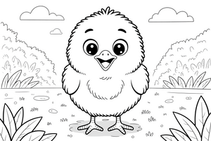 One big fluffy chick up close, filling the page, round body and tiny beak – Baby Animal Pet coloring page