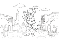 Puss in Boots tipping his hat with a bow – Puss in Boots Story coloring page