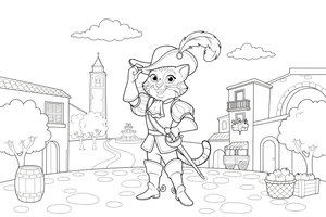 Puss in Boots tipping his hat with a bow – Puss in Boots Story coloring page