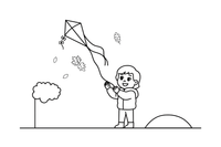 A child flying a kite on a windy autumn day – Autumn Time Autumn Leaves coloring page