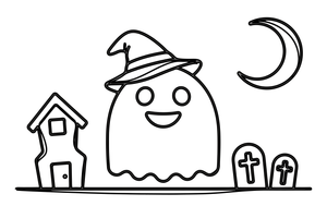 A ghost with a little witch hat – Halloween Ghost coloring page