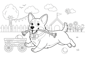 Corgi with a rope toy – Corgi Dog Playtime coloring page