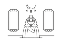 A grand king in a huge curly wig and royal robe in his fancy palace with mirrors (Louis XIV, the Sun King) – Historic People Around the World coloring page