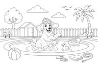 Poodle splashing in a backyard pool – Poodle Dog Outdoor Fun coloring page