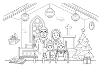 People with candles inside a church at night – Christmas Eve coloring page