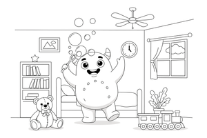 A monster blowing bubbles in its bedroom – Monsters coloring page