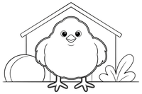 One big fluffy chick up close, filling the page, round body and tiny beak – Baby Animal Pet coloring page