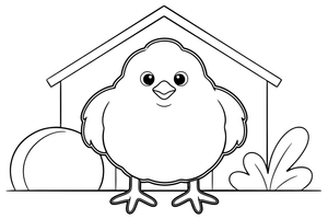 One big fluffy chick up close, filling the page, round body and tiny beak – Baby Animal Pet coloring page