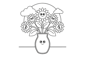 A bunch of sunflowers in a vase – Golden Sunflower Bloom coloring page