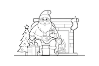 Santa sitting by the fireplace – Santa Christmas Winter coloring page