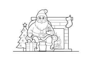 Santa sitting by the fireplace – Santa Christmas Winter coloring page