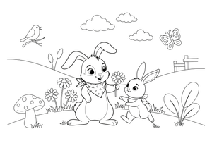 A mama bunny with her little bunny – Playful Bunny Pet coloring page