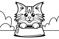 Maine Coon from the food bowl – Maine Coon Cat Mischief coloring page