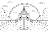A boat sailing under a bridge – Water Watercraft coloring page