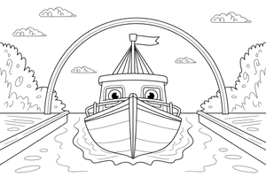 A boat sailing under a bridge – Water Watercraft coloring page