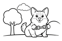 Corgi with a rope toy – Corgi Dog Playtime coloring page
