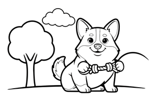 Corgi with a rope toy – Corgi Dog Playtime coloring page