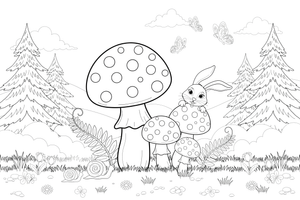 A fly agaric with a round cap and big white dots – Mushrooms coloring page